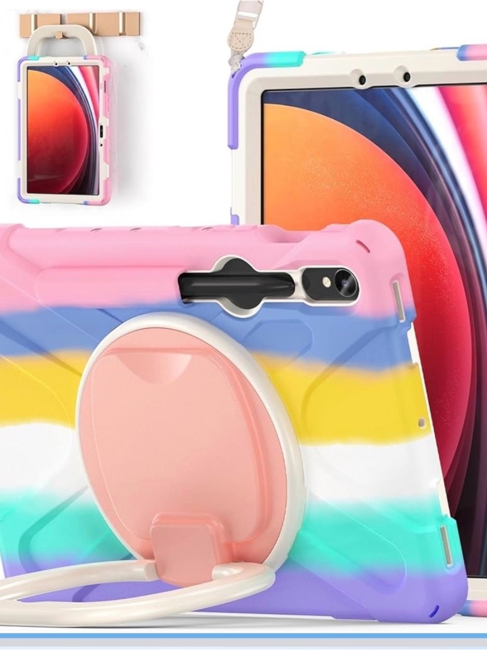 Batyue Pink Multicolor Shockproof Tablet Case w/Stand & Strap. never been used